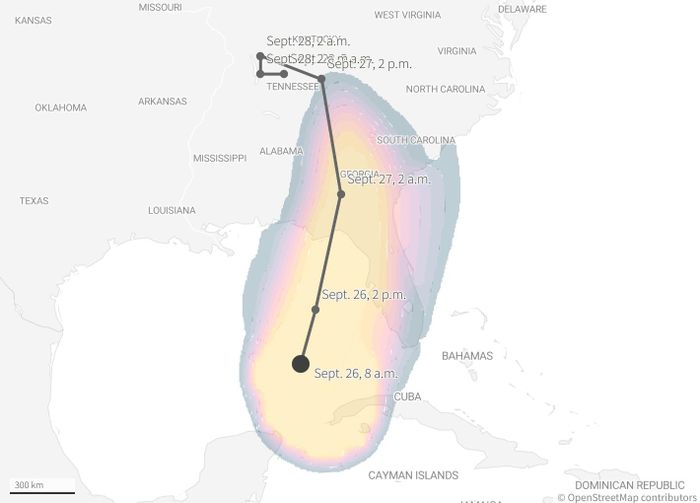  Bão Helene được dự báo là cơn bão thảm khốc gây chết người đang tấn công vào bang Florida, Mỹ. Ảnh: U.S NHC. 