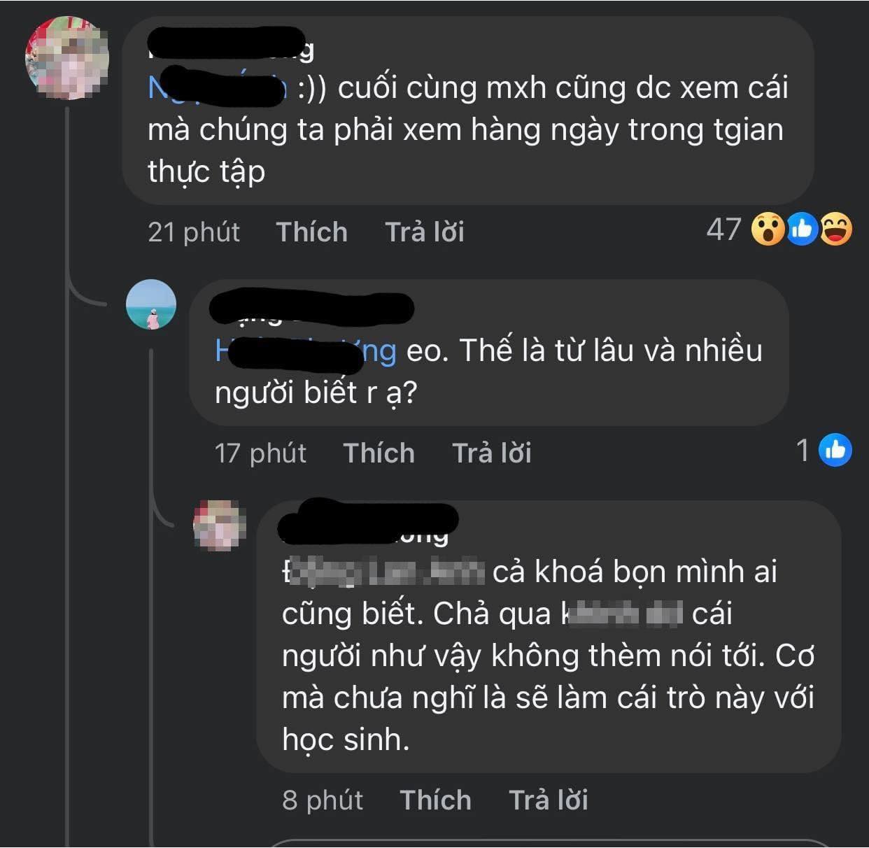 Có thể là hình ảnh về văn bản cho biết 'cuối cùng mxh cũng dc xem cái mà chúng ta phải xem hàng ngày trong tgian thực tập 21 phút Thích Trả lời 47 ng eo. Thế là từ lâu và nhiều người biết ạ? 17 phút Thích Trả lời 1 unly { { cả khóá bọn mình ai cũng biết. Chả qua br cái người như vậy không thèm nói tới. Cơ mà chưa nghĩ là sẽ làm cái trò này với hoc sinh. 8 phút Thích Trả lời'