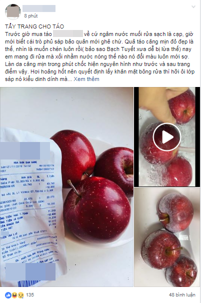 Rửa nước nóng thấy vỏ táo nổi sáp trắng, cô gái vội vàng lên mạng đăng cảnh báo, không ngờ ăn gạch ngược - Ảnh 1.